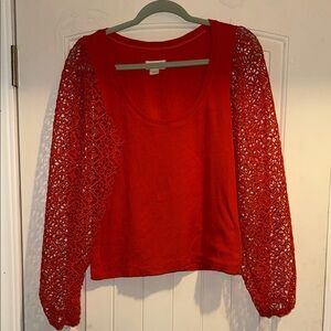 Elegant Red/Orange Lace Sleeve Top